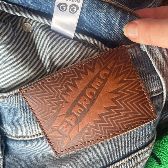 Ice cream Bill Breaker medium wash blue button fly patches distress jeans - Picture 6 of 15